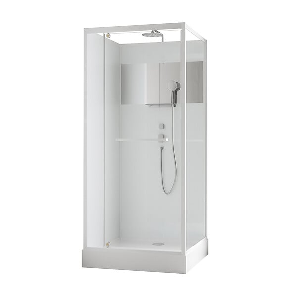 AURLANE - Cabine de Douche Carrée 90x90cm Porte Pivotante - Blanche - Bande Effet Miroir - SQUARE STRIPE - large