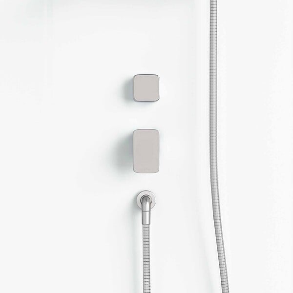 AURLANE - Cabine de Douche Carrée 90x90cm Porte Pivotante - Blanche - Bande Effet Miroir - SQUARE STRIPE - large