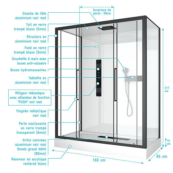 AURLANE - Cabine de douche RECTANGLE 160x85x217cm - FACTORY 2 XXL - large