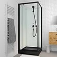 AURLANE - Cabine de douche carrée 80x80x200cm - Porte pivotante - Fonds Blancs - Receveur et Profilés Noirs - vignette