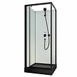 AURLANE - Cabine de douche carrée 80x80x200cm - Porte pivotante - Fonds Blancs - Receveur et Profilés Noirs - vignette
