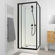 AURLANE - Cabine de douche carrée 80x80x200 cm - Porte pivotante - Fonds Blancs & Profilés Noir Mat - vignette
