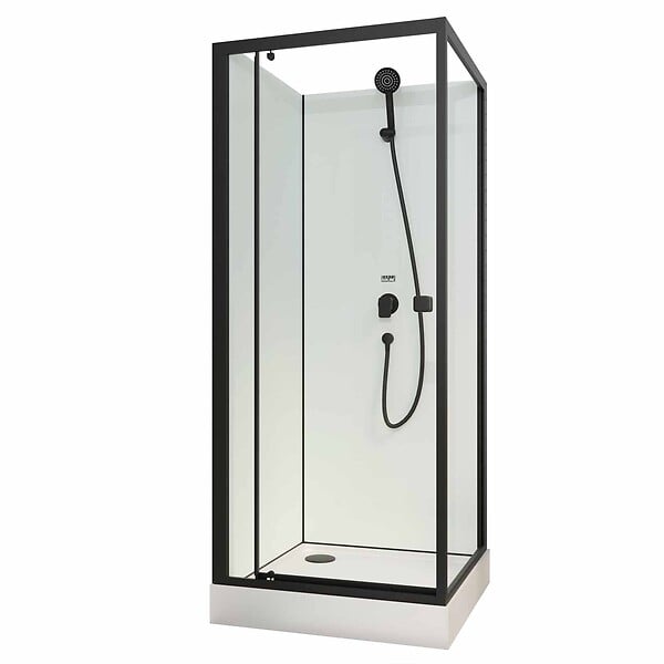 AURLANE - Cabine de douche carrée 80x80x200 cm - Porte pivotante - Fonds Blancs & Profilés Noir Mat - large