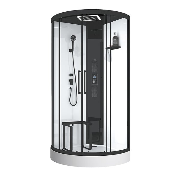 AURLANE - Cabine de douche 1/4 de cercle 95x95x218 cm - Fonction HAMMAM, Jets Hydromassants, Led et Bluetooth - large