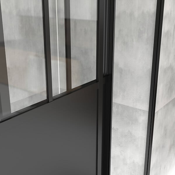 AURLANE - Pack Porte Coulissante Noire Mate Type 'Atelier' et Receveur en Acrylique Blanc - 120x90x200 cm - large