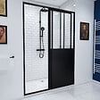 AURLANE - Pack Porte Coulissante Noire Mate Type 'Atelier' et Receveur Blanc Effet Pierre - 120x90x200 cm - vignette