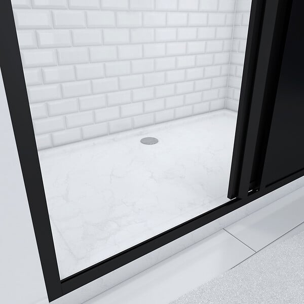 AURLANE - Pack Porte Coulissante Noire Mate Type 'Atelier' et Receveur Blanc Effet Pierre - 120x90x200 cm - large