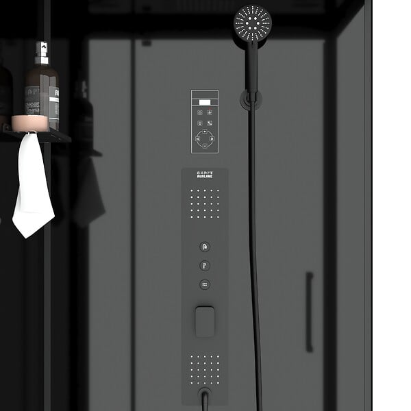 AURLANE - Cabine de douche Carrée Hydro 90x90x218 cm - Porte Pivotante - Fond & Profilés Noir Mat - large