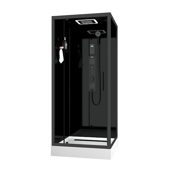 AURLANE - Cabine de douche Carrée Hydro 90x90x218 cm - Porte Pivotante - Fond & Profilés Noir Mat - large