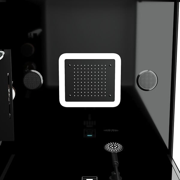 AURLANE - Cabine de douche Carrée Hydro 90x90x218 cm - Porte Pivotante - Fond & Profilés Noir Mat - large