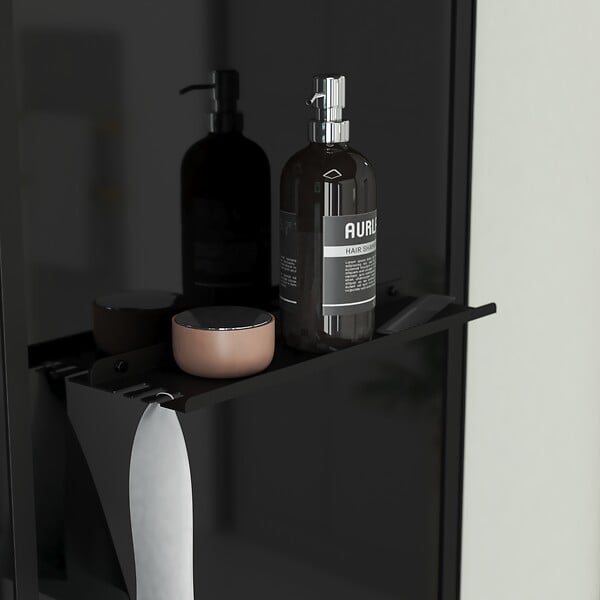 AURLANE - Cabine de douche Carrée Hydro 90x90x218 cm - Porte Pivotante - Fond & Profilés Noir Mat - large