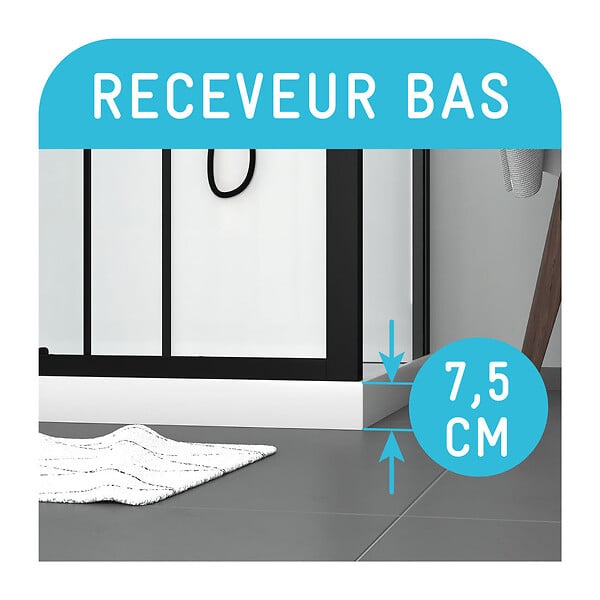 AURLANE - Cabine de douche Hydromassante 110x80 Receveur Bas - Fond Gris et Profilés Noir Mat - GREY STYLE LOW - large