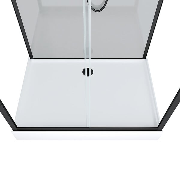 AURLANE - Cabine de douche Hydromassante 110x80 Receveur Bas - Fond Gris et Profilés Noir Mat - GREY STYLE LOW - large