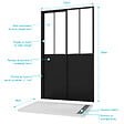 AURLANE - Porte Coulissante Noire Mate 'Atelier' et Receveur à Grille Linéaire Effet Pierre - 120x80x200 cm - vignette