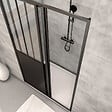 AURLANE - Porte Coulissante Noire Mate 'Atelier' et Receveur à Grille Linéaire Effet Pierre - 120x80x200 cm - vignette