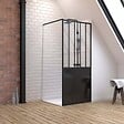 AURLANE - Pack Paroi de douche 90x200 cm noir mat + Receveur haut a poser 90X90cm - blanc effet pierre - vignette