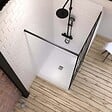 AURLANE - Pack Paroi de douche 90x200 cm noir mat + Receveur haut a poser 90X90cm - blanc effet pierre - vignette