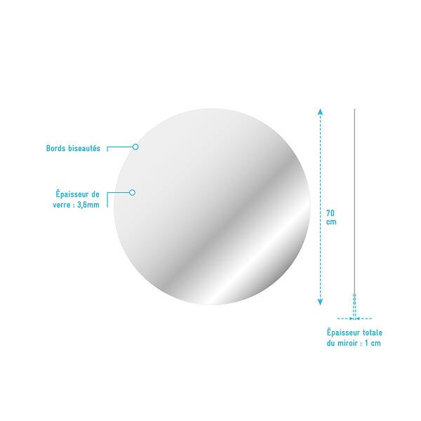 AURLANE - Miroir salle de bain ROND - Diamètre 70cm - GO - large