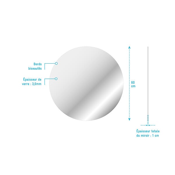 AURLANE - Miroir salle de bain ROND - Diamètre 60cm - GO - large