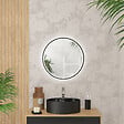AURLANE - Miroir salle de bain ROND avec éclairage LED et contour noir - Diam 50cm - vignette