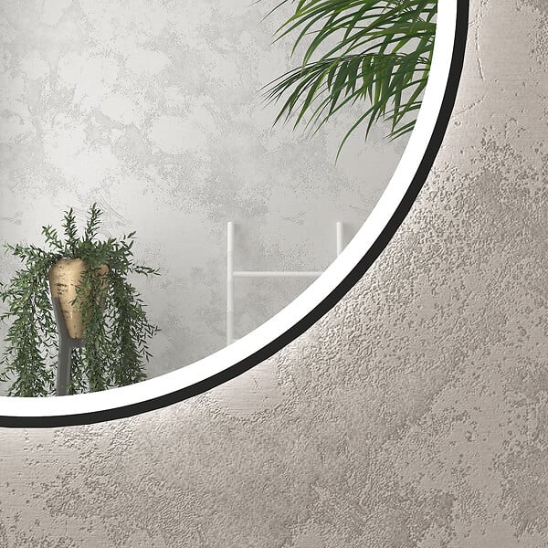 AURLANE - Miroir salle de bain ROND avec éclairage LED et contour noir - Diam 50cm - large