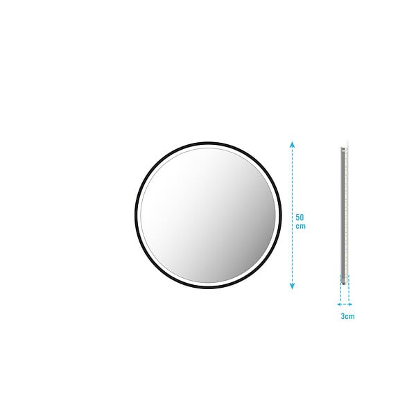 AURLANE - Miroir salle de bain ROND avec éclairage LED et contour noir - Diam 50cm - large