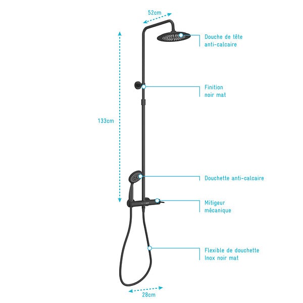 AURLANE - Colonne de douche Mécanique finition Noire Mate - 133x28x52 cm - MOLLY BLACK - large