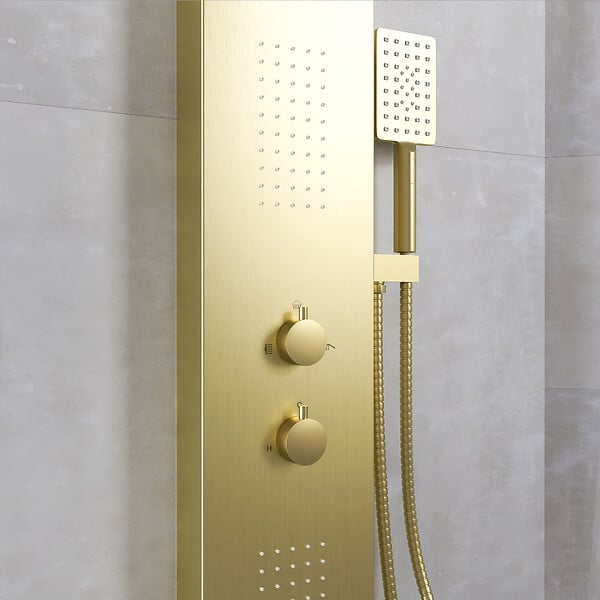 AURLANE - Colonne de douche Effet Pluie - 140x20cm - Acier inoxydable Or brossé - large