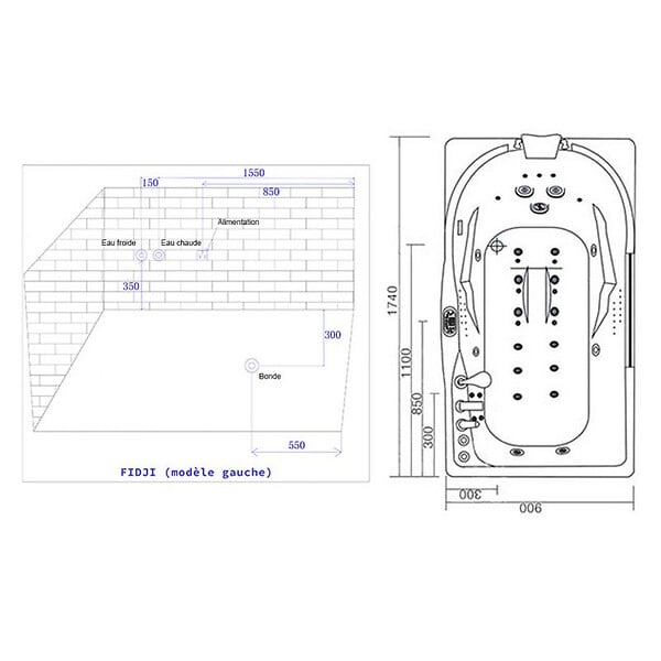 DISTRIBAIN - Baignoire balnéo G-Fidji 30 jets Whirlpool - large
