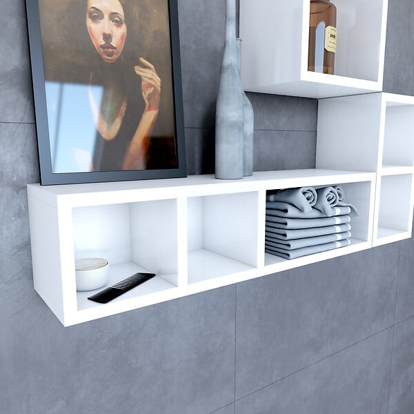 AURLANE - Etagère murale 80x20x20cm blanche de rangement 3 emplacements - PERSONALYZ TRIPLO - large