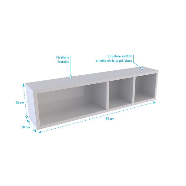 AURLANE - Etagère murale 80x20x20cm blanche de rangement 3 emplacements - PERSONALYZ TRIPLO - large
