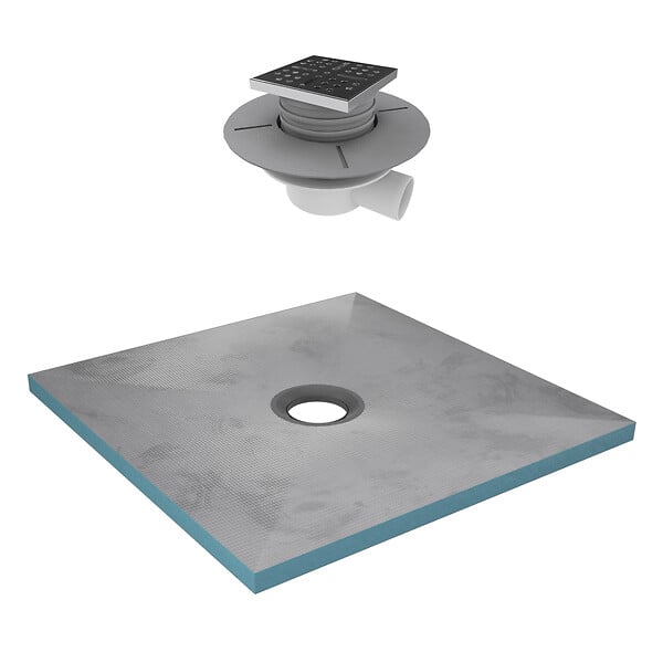 AURLANE - Receveur de Douche à Carreler 90x90 cm avec Bondes à Sortie Horizontale - Grille Inox - large