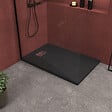 AURLANE - Receveur de douche Noir Effet Pierre 90x140 cm et Grille décor Linéaire en Inox - vignette