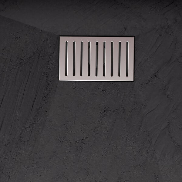 AURLANE - Receveur de douche Noir Effet Pierre 90x140 cm et Grille décor Linéaire en Inox - large