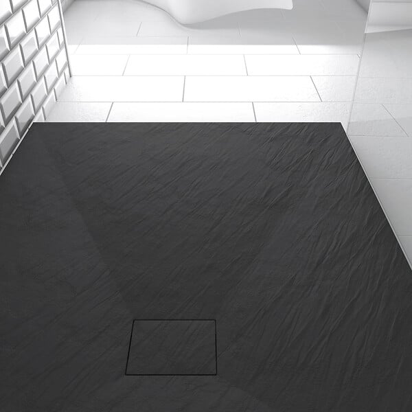 AURLANE - Receveur à poser en matériaux composite SMC - Finition ardoise noire - 90x120cm - ROCK 2 BLACK 90 - large