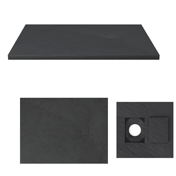 AURLANE - Receveur à poser en matériaux composite SMC - Finition ardoise noire - 90x120cm - ROCK 2 BLACK 90 - large