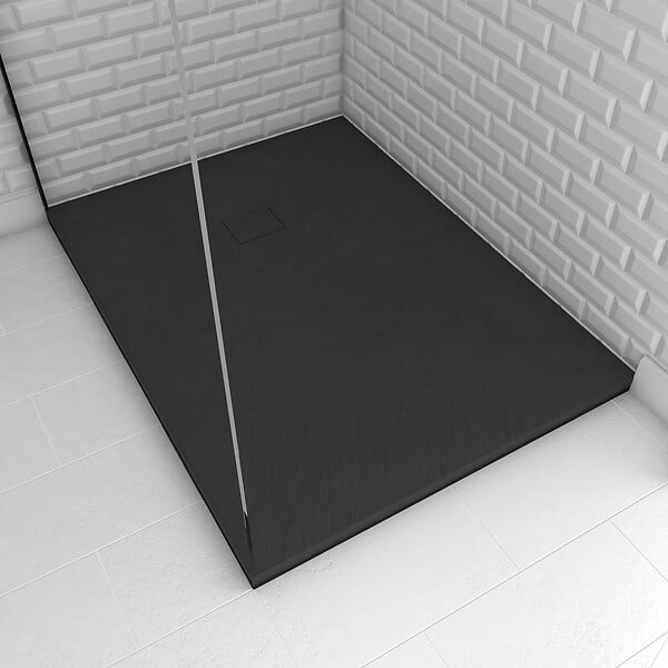 AURLANE - Receveur à poser en matériaux composite SMC - Finition ardoise noire - 90x120cm - ROCK 2 BLACK 90 - large