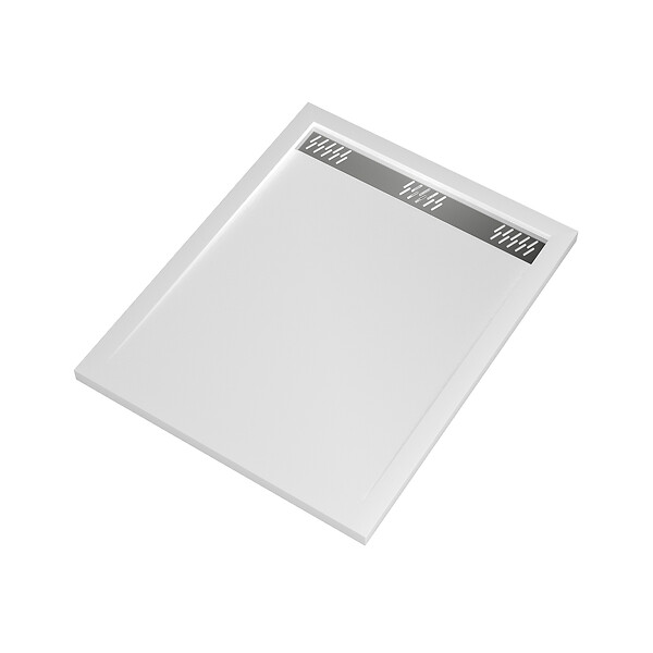 AURLANE - Receveur en acrylique Blanc 80x100x4 cm - Grille Linéaire Chrome - WHITENESS II - large