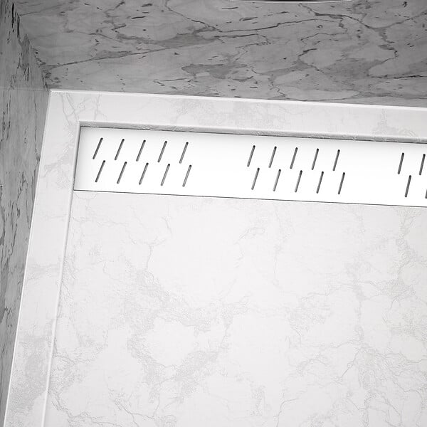 AURLANE - Receveur en acrylique Blanc Effet Pierre 80x120x4 cm + Grilles Linéaires Chrome et Blanche Mate - large