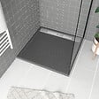 AURLANE - Receveur en acrylique Gris Effet Pierre 90x90x4 cm - Grille Linéaire Chrome - METEORA - vignette