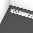 AURLANE - Receveur en acrylique Gris Effet Pierre 90x90x4 cm - Grille Linéaire Chrome - METEORA - vignette