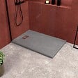 AURLANE - Receveur de douche Gris Effet Pierre 90x140 cm et Grille décor Linéaire en Inox - vignette
