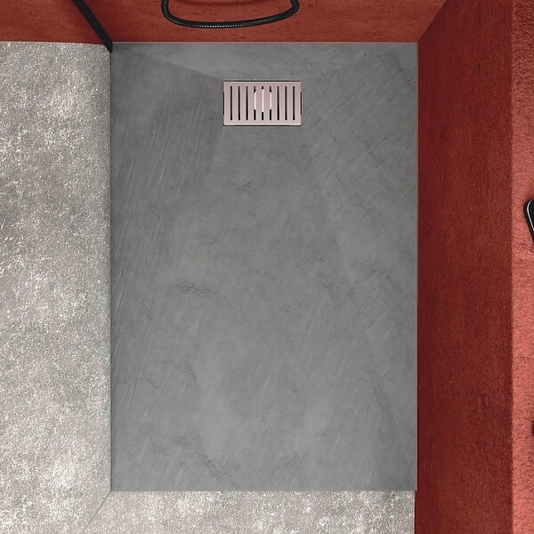 AURLANE - Receveur de douche Gris Effet Pierre 90x140 cm et Grille décor Linéaire en Inox - large