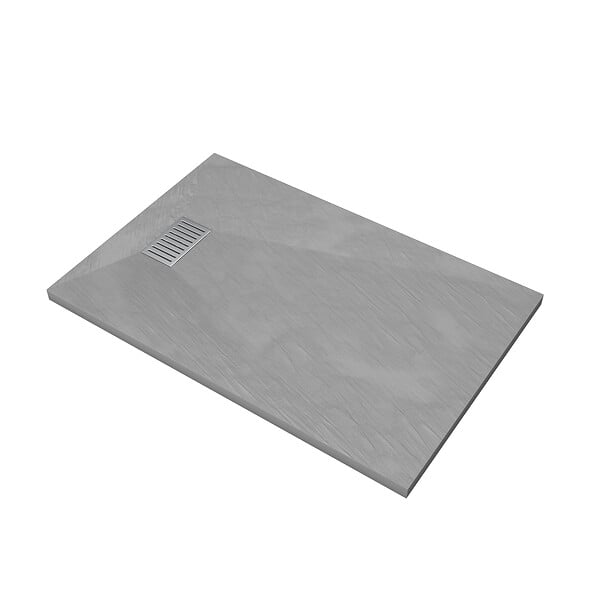 AURLANE - Receveur de douche Gris Effet Pierre 90x140 cm et Grille décor Linéaire en Inox - large