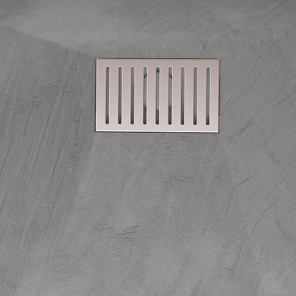 AURLANE - Receveur de douche Gris Effet Pierre 90x140 cm et Grille décor Linéaire en Inox - large