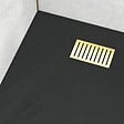 AURLANE - Receveur de douche Noir Effet Pierre 90x120 cm et Grille décor Linéaire Or Doré Brossé - vignette