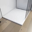 AURLANE - Receveur en acrylique Blanc Effet Pierre 80x120x4 cm - Grille Linéaire Chrome - MOON - vignette