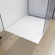 AURLANE - Receveur en acrylique Blanc Effet Pierre 80x120x4 cm - Grille Linéaire Chrome - MOON - vignette