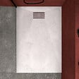 AURLANE - Receveur de douche Blanc Effet Pierre 90x140 cm et Grille décor Perforée en Inox - vignette