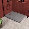 AURLANE - Receveur de douche Gris Effet Pierre 90x120 cm et Grille décor Linéaire en Inox - vignette